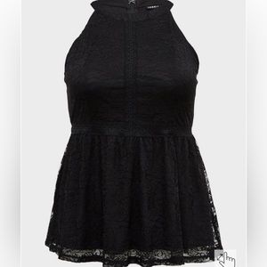 Lace High Neck Peplum Top